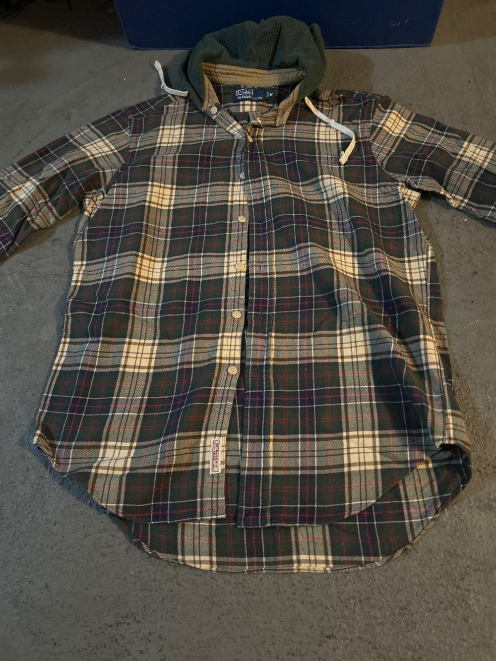 Vintage Rare Polo Ralph Lauren Plaid Green Shirt with a Hood